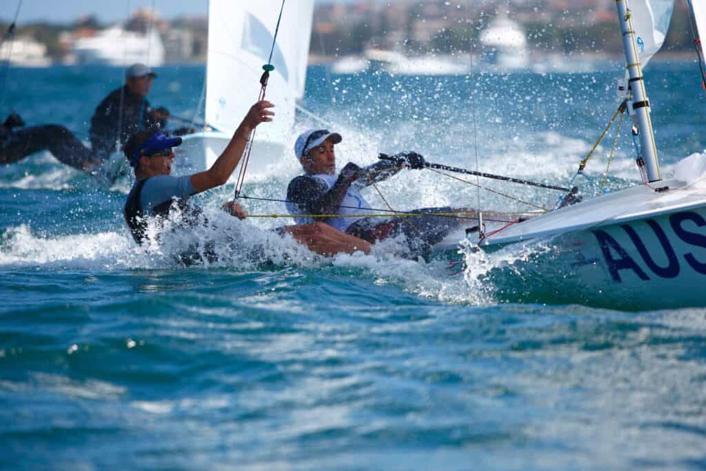 Sailors racing in a regatta at Woollahra Sailing Club, Australia.