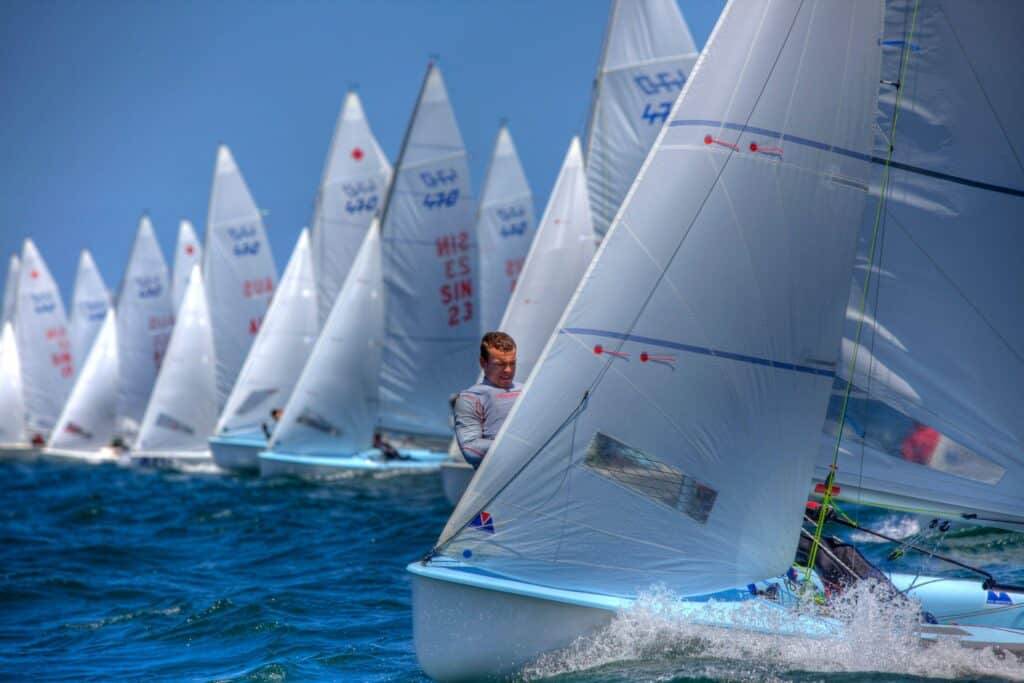 Sailboats racing at Woollahra Sailing Club in Sydney Harbour.