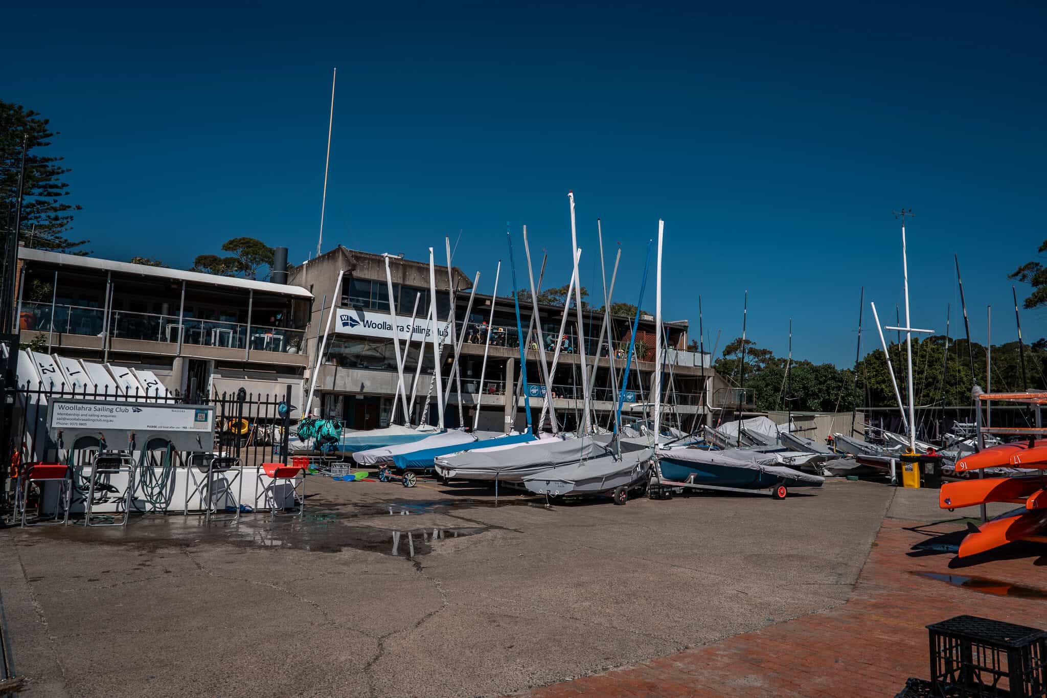 Sailboats docked at Woollahra Sailing Club marina in Woollahra, Sydney.