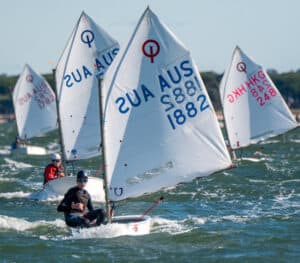 Sailboats racing at Woollahra Sailing Club in Sydney, Australia.