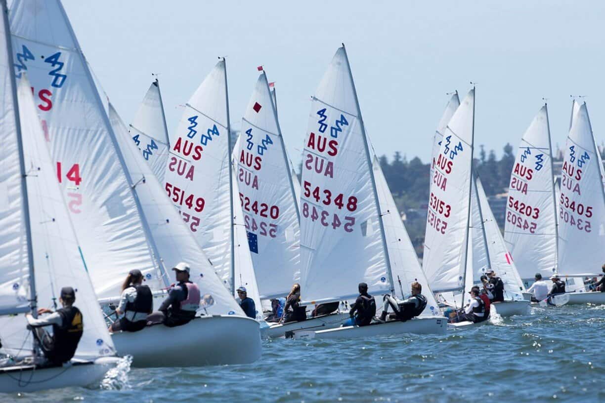 Sailboats racing at Woollahra Sailing Club in Sydney, Australia.