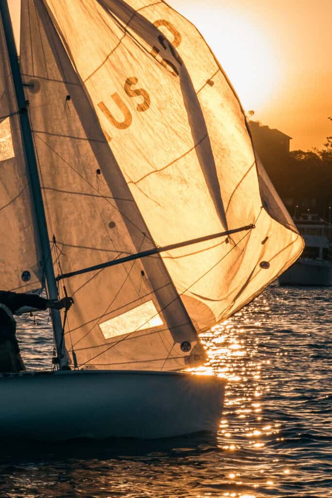 Sailing boat at sunset on Sydney Harbour